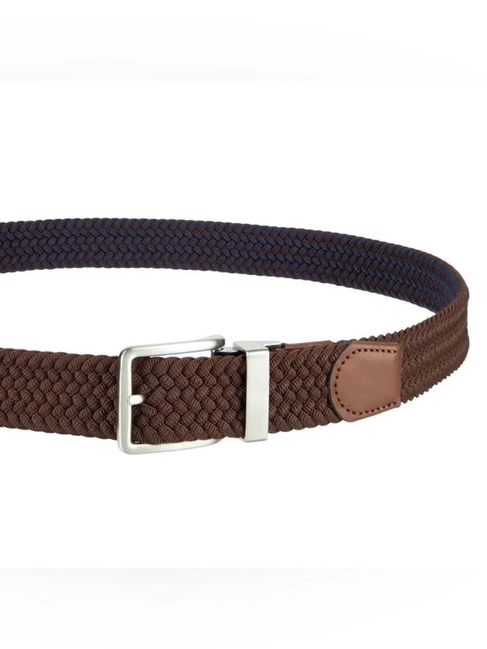 Tommy Bahama Men's Stretch Braided Reversible Belt, Navy/Brown, Large/XL, NWT